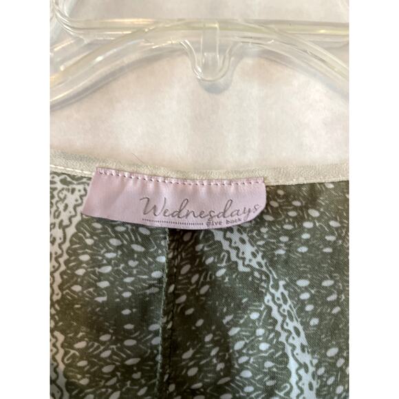 Wednesdays Give Back Boho Green Cream Tunic Mini Dress Womens Medium Bell Sleeve - Picture 5 of 6